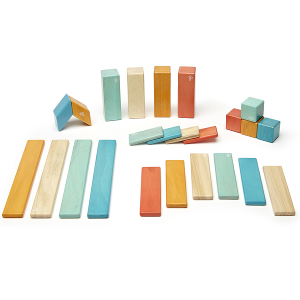 Tegu Magnetic Wooden Blocks, 24-Piece Set, Sunset 24P-SNS-508T